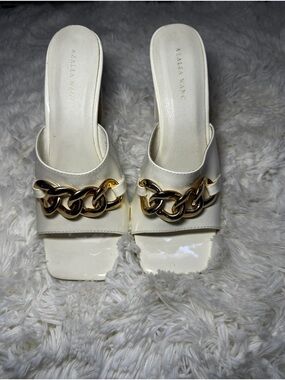 White Chain-Accent Slide Sandals